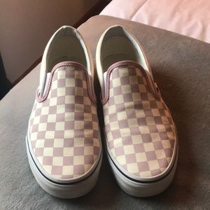 Pink checkerboard slip-on vans